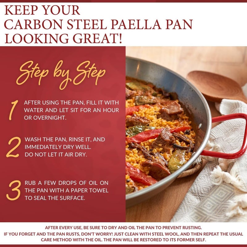Garcima La Ideal 12317 46cm Polished Steel Paella Pan with Red Handles - Image 5